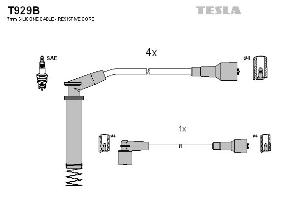 Комплект проводів високої напруги, TESLA Opel Calibra, Vectra 88-95 1,8;2,0), Tesla T929B