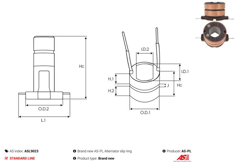 AS-PL ASL9023 Slip Ring, alternator