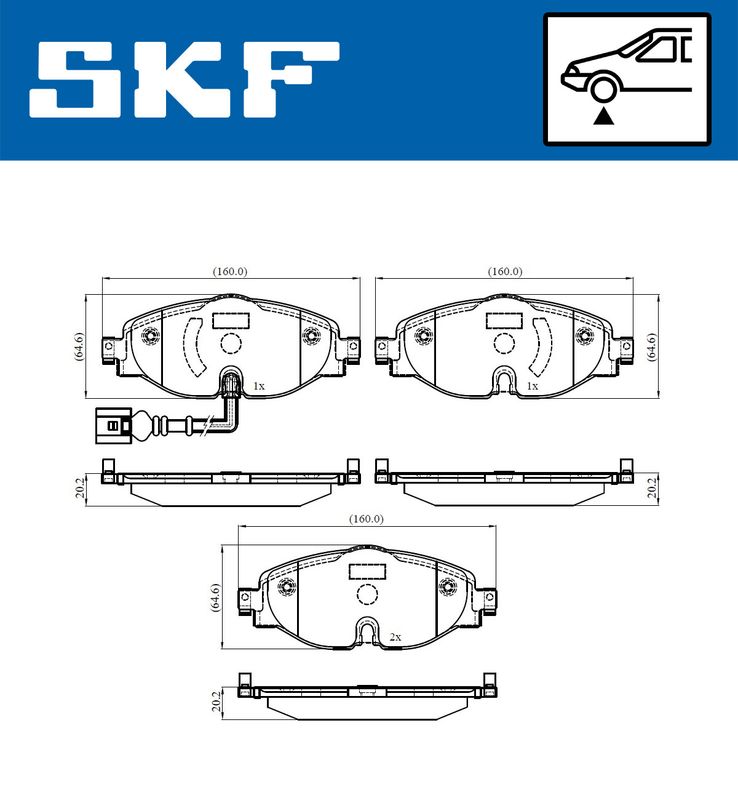 Комплект гальмівних накладок, дискове гальмо, Skf VKBP80018E