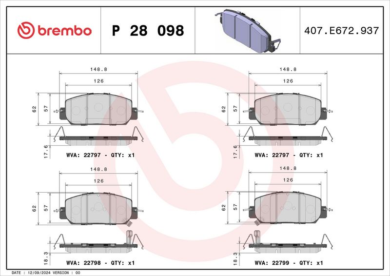 Piduriklotsi komplekt, ketaspidur, BREMBO P 28 098