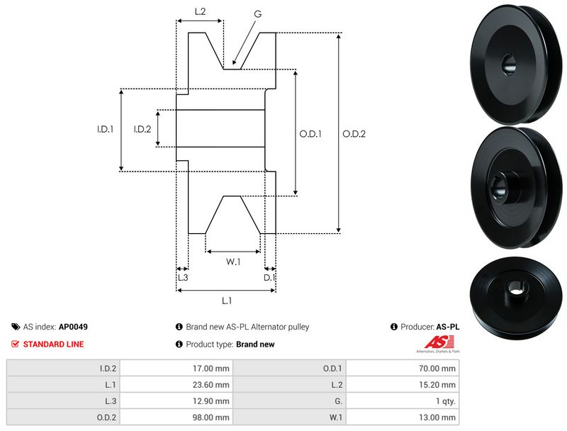 AS-PL AP0049 Belt Pulley, alternator