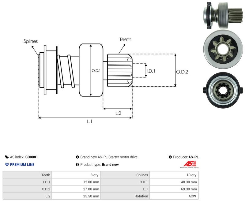 AS-PL SD0081 Freewheel Gear, starter