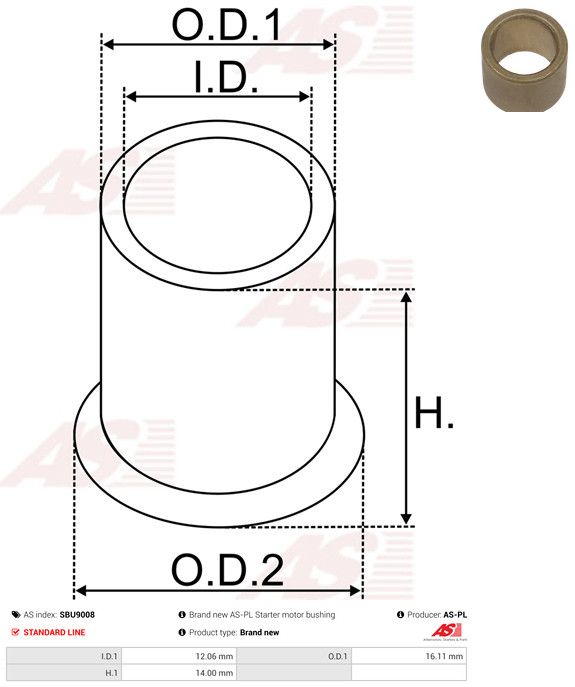 AS-PL SBU9008 Bush, starter shaft