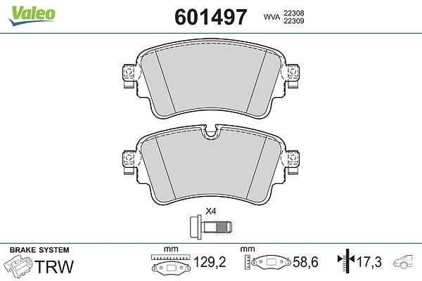 VALEO 601497 - Stabdžių kaladėlių komplektas