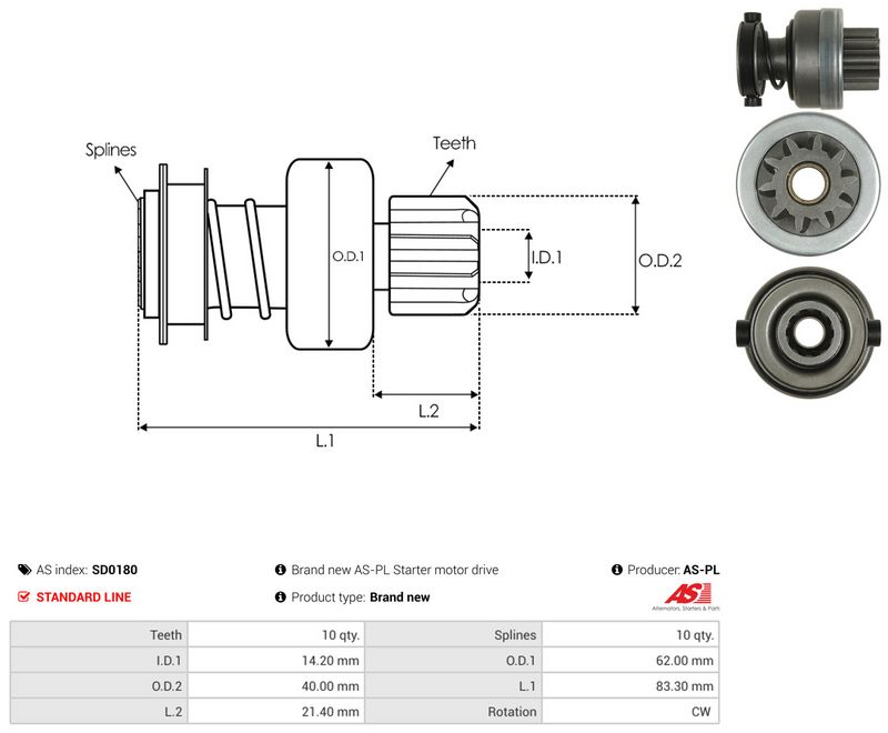 AS-PL SD0180 Freewheel Gear, starter