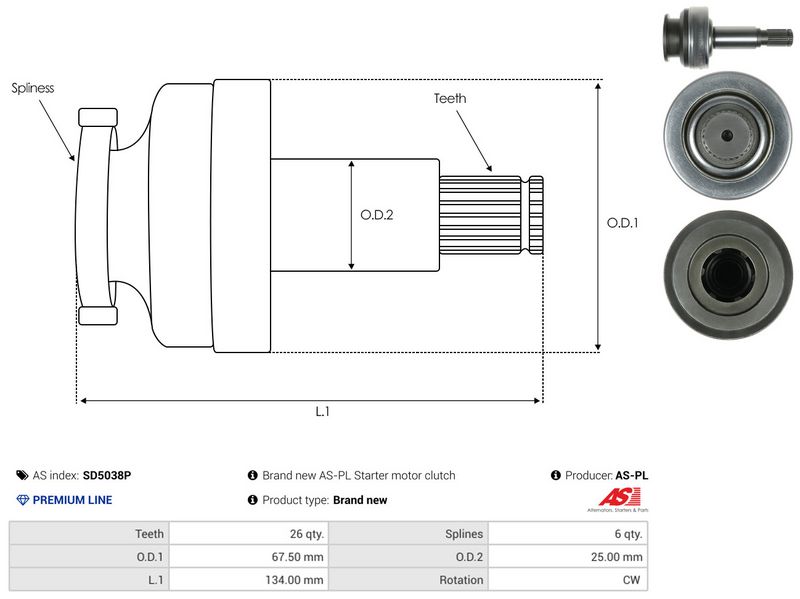 AS-PL SD5038P Pinion, starter