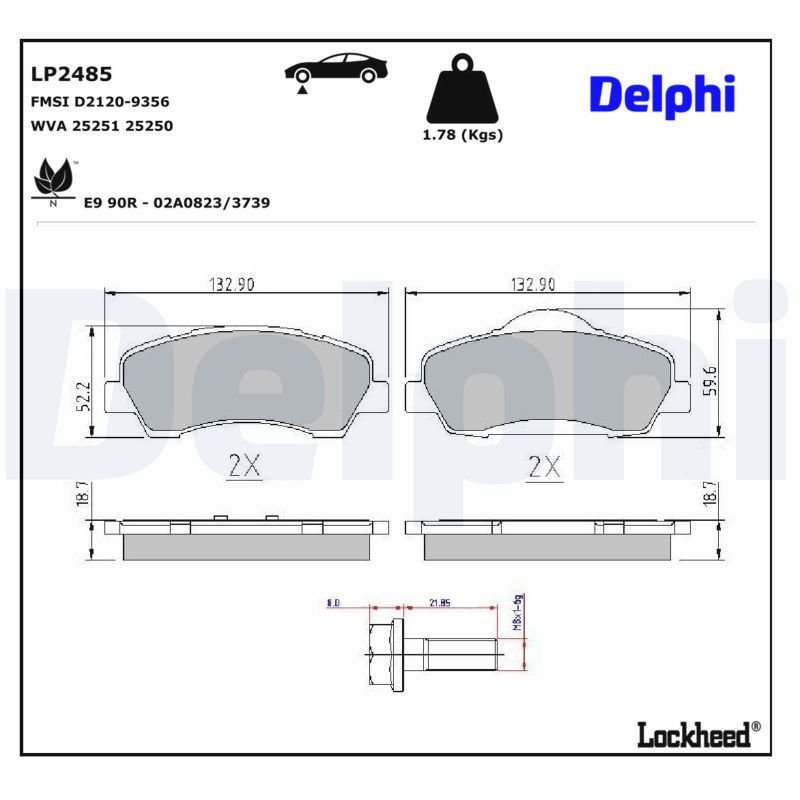 Piduriklotsi komplekt, ketaspidur, DELPHI LP2485