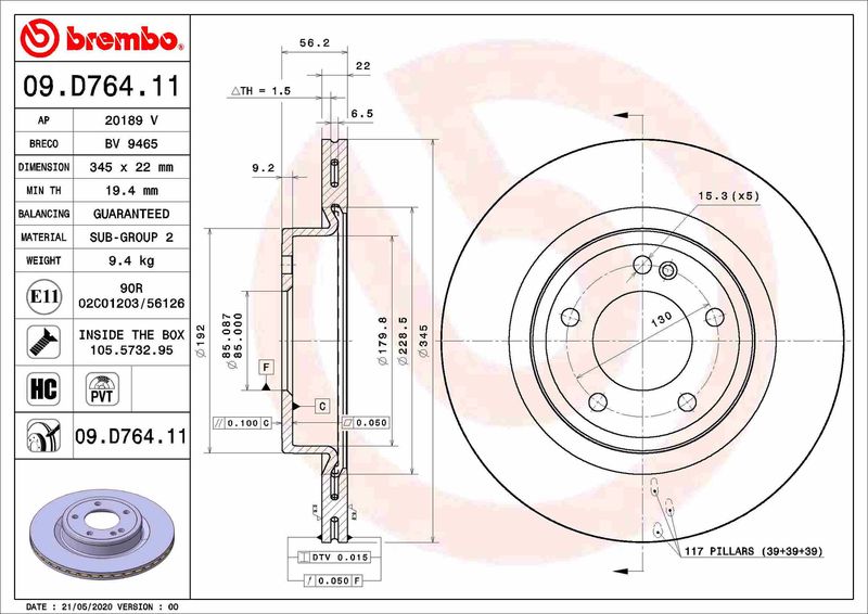 Гальмівний диск, Brembo 09.D764.11