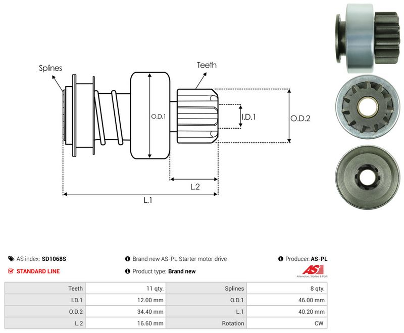 AS-PL SD1068S Freewheel Gear, starter