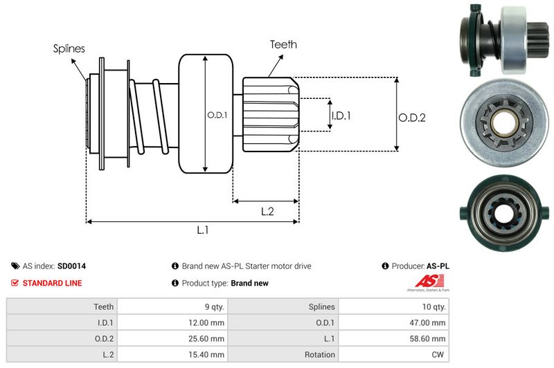 AS-PL SD0014 Freewheel Gear, starter