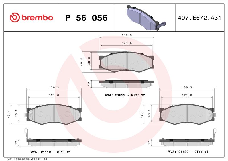 BREMBO Remblokkenset, schijfrem P 56 056