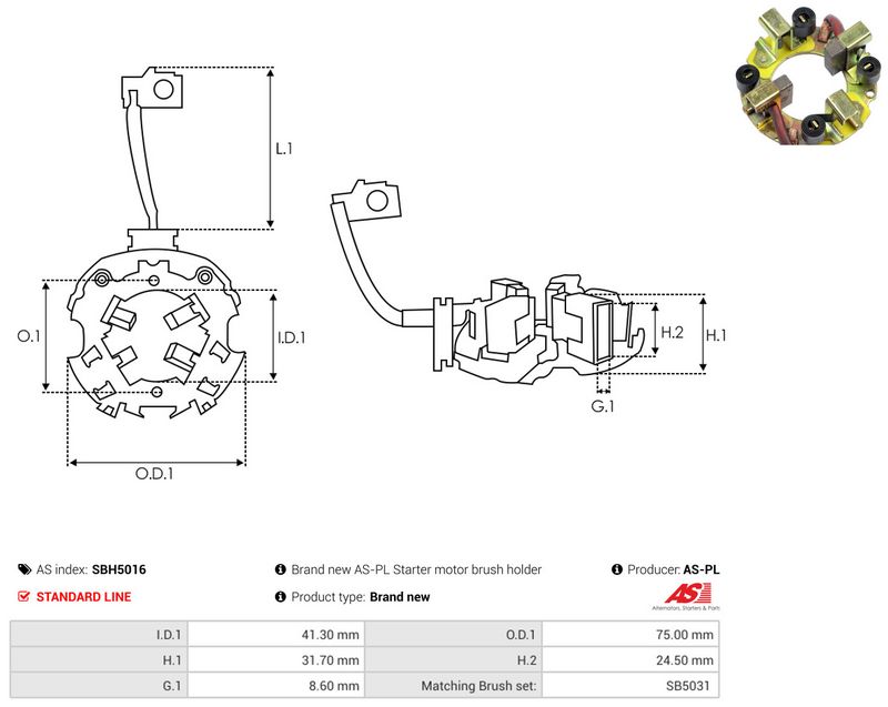 AS-PL SBH5016 Holder, carbon brushes