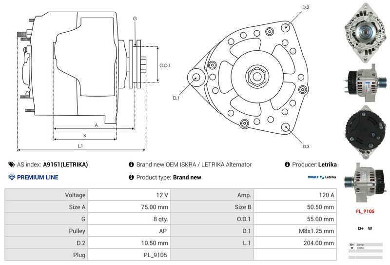AS-PL A9151(LETRIKA) Alternator