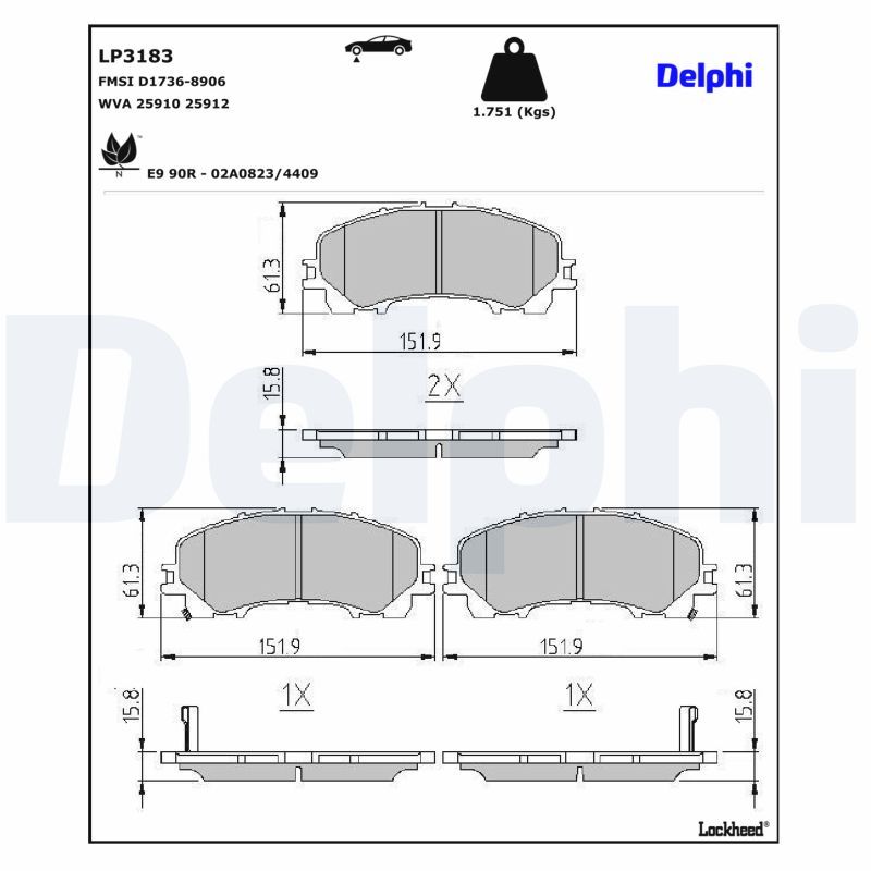 Piduriklotsi komplekt, ketaspidur, DELPHI LP3183