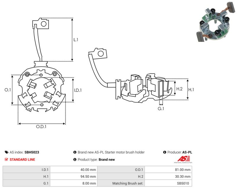 AS-PL SBH5023 Holder, carbon brushes