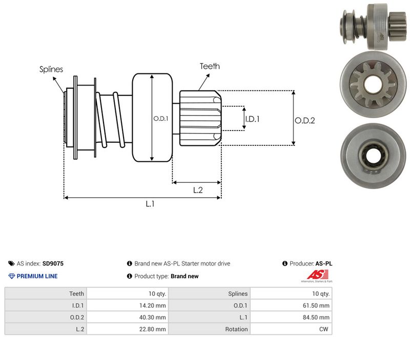 AS-PL SD9075 Freewheel Gear, starter
