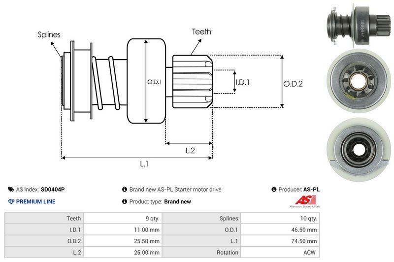 AS-PL SD0404P Freewheel Gear, starter