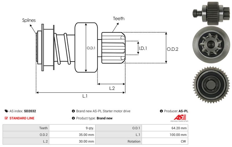 AS-PL SD2032 Freewheel Gear, starter