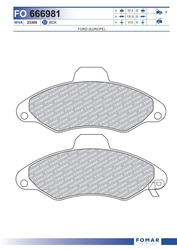 Комплект гальмівних накладок, дискове гальмо, Fomar 666981
