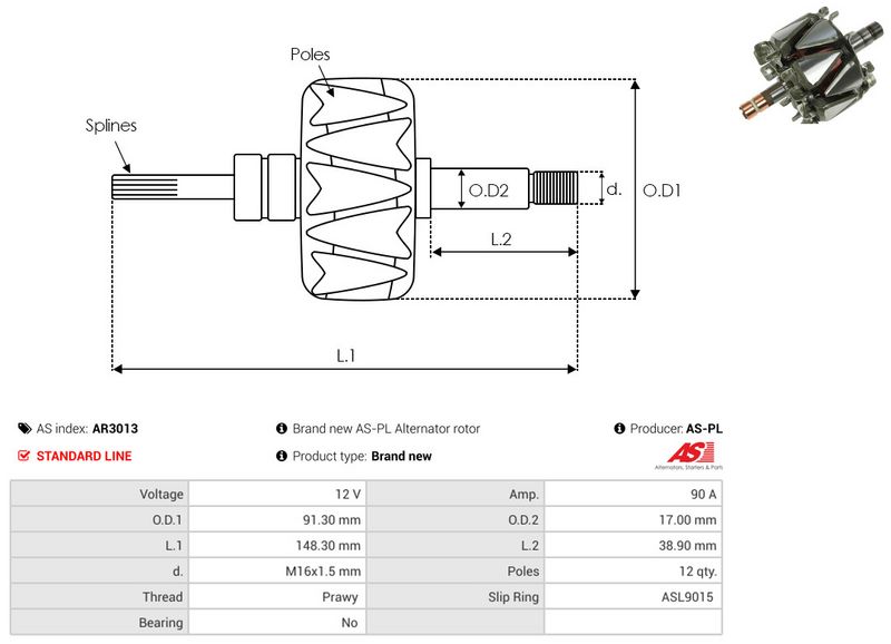rootor, generaator, AS-PL AR3013