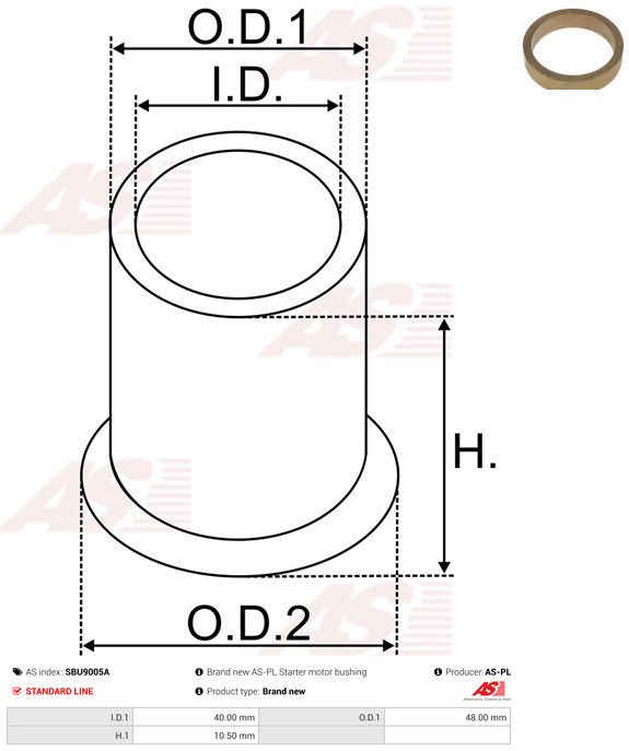 AS-PL SBU9005A Bush, starter shaft