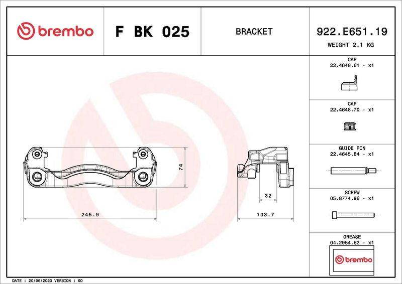 Комплект кронштейнів гальмівного супорта, Brembo FBK025