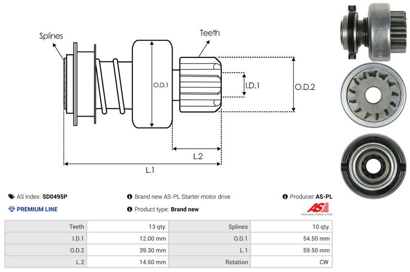AS-PL SD0495P Freewheel Gear, starter