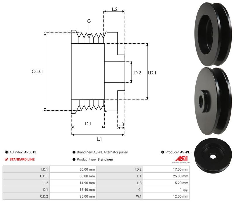 AS-PL AP6013 Belt Pulley, alternator