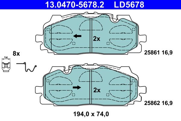 Комплект гальмівних накладок, дискове гальмо, Ate 13.0470-5678.2