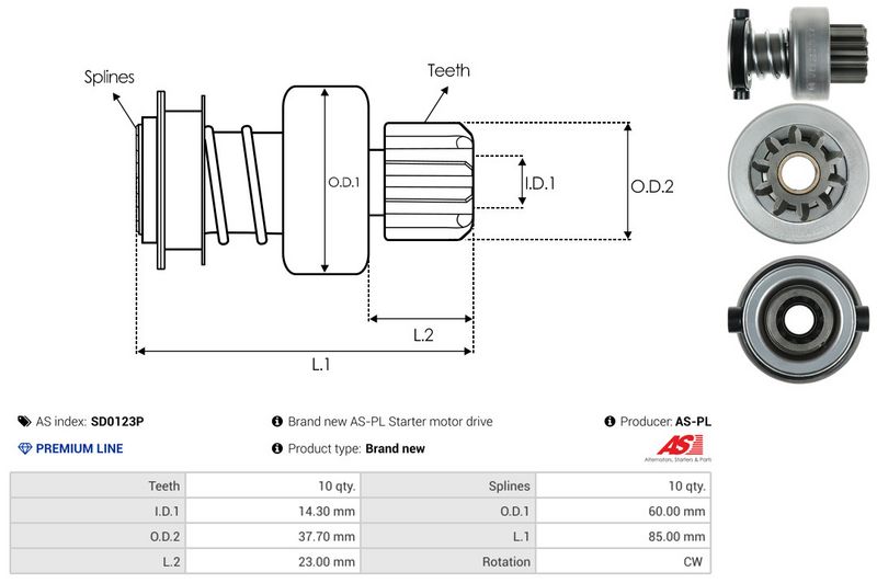 AS-PL SD0123P Freewheel Gear, starter