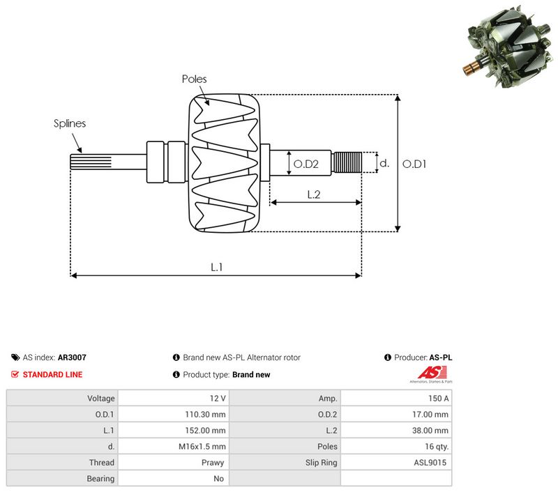 rootor, generaator, AS-PL AR3007