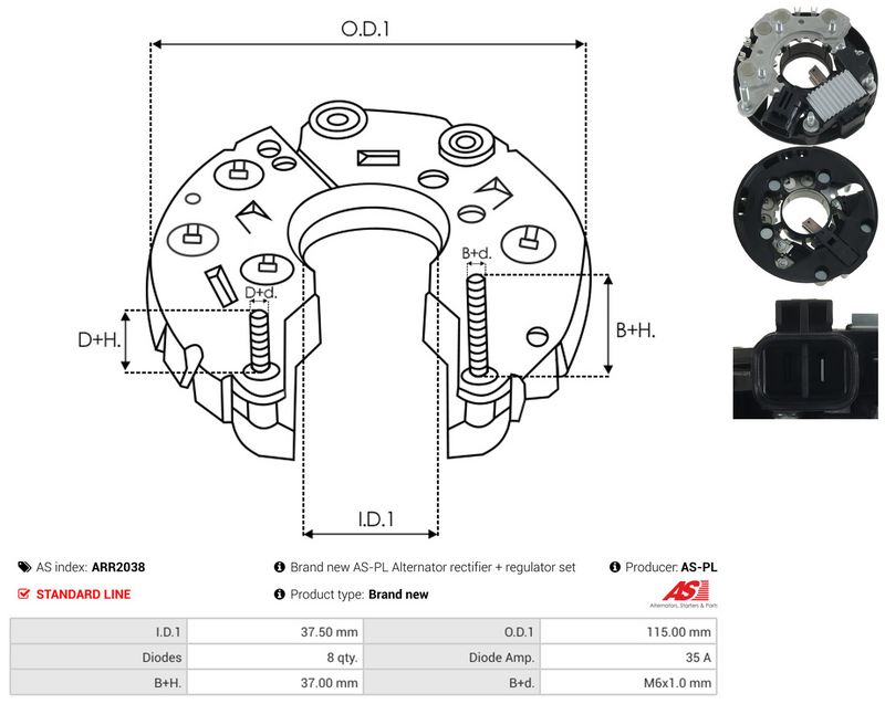 AS-PL ARR2038 Rectifier, alternator