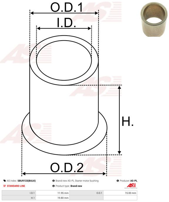 AS-PL SBU9133(BULK) Bush, starter shaft