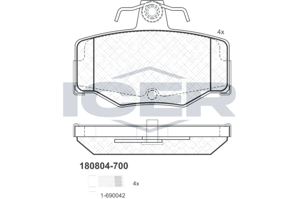 Комплект гальмівних накладок, дискове гальмо, Icer 180804700