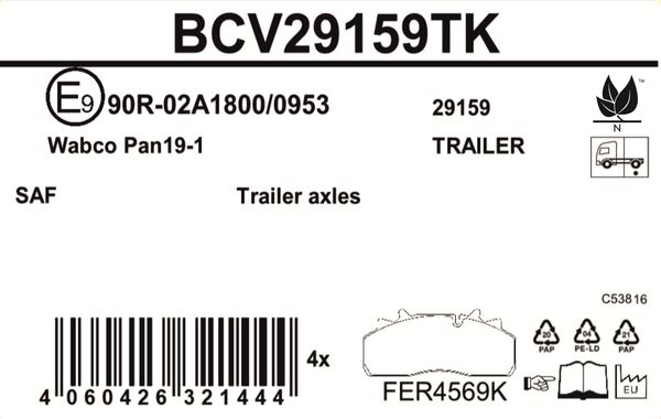 Sada brzdových destiček, kotoučová brzda BCV29159TK