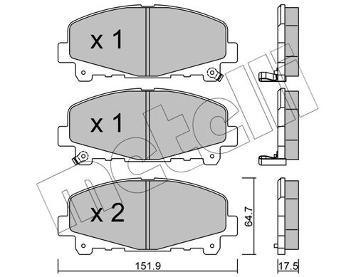 Комплект гальмівних накладок, дискове гальмо, Metelli 2208670