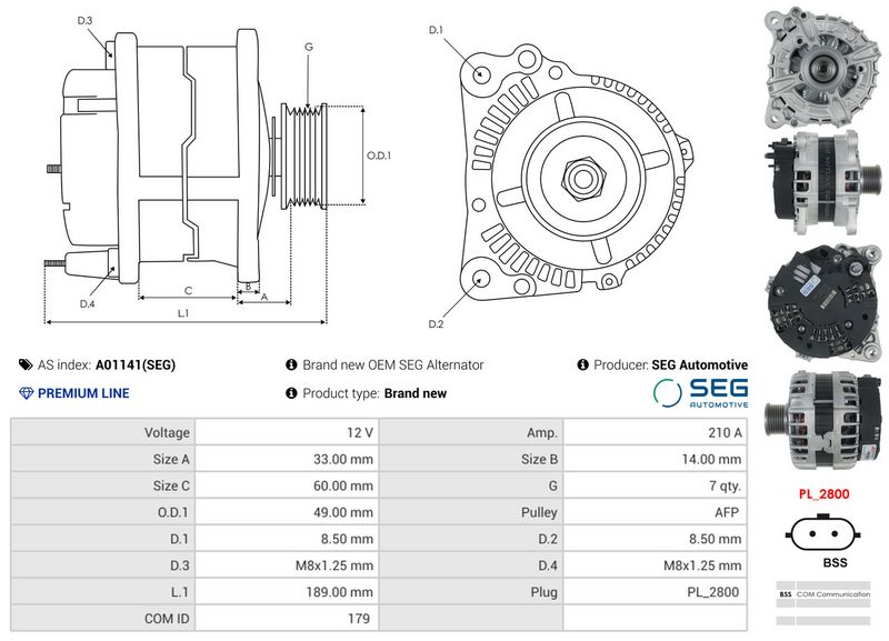 AS-PL A01141(SEG) Alternator