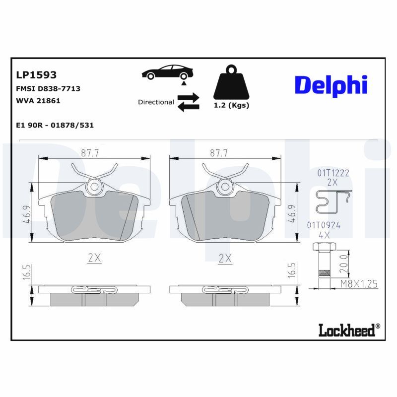Piduriklotsi komplekt, ketaspidur, DELPHI LP1593