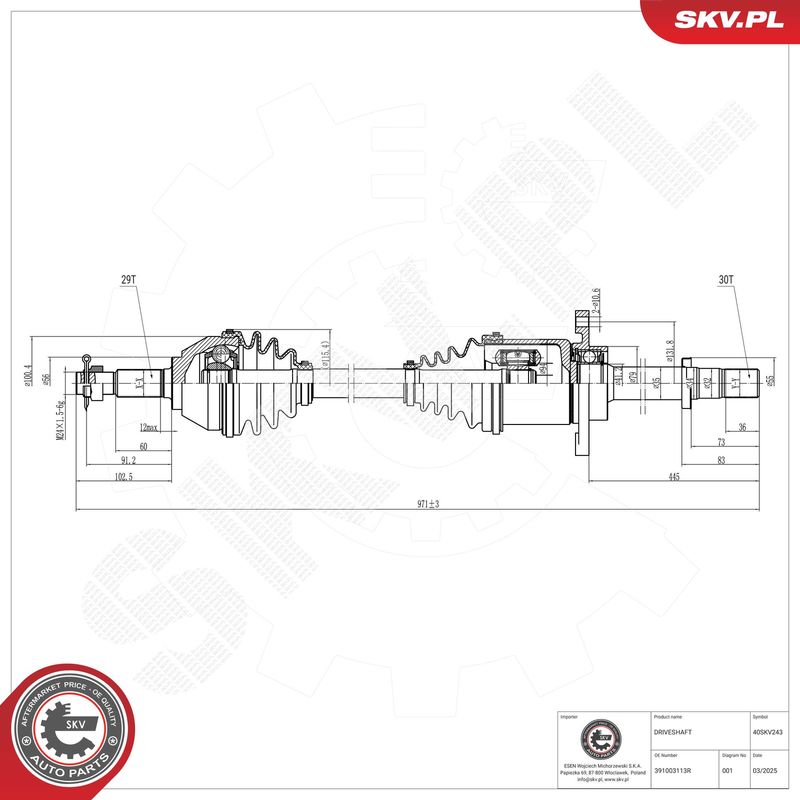 ESEN SKV 40SKV243 Drive Shaft