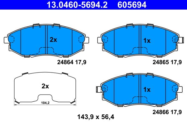 Комплект гальмівних накладок, дискове гальмо, Ate 13.0460-5694.2