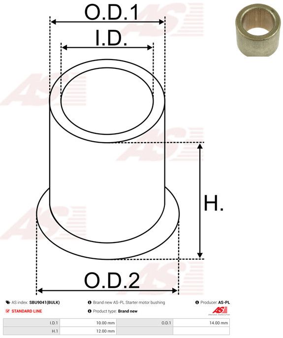 AS-PL SBU9041(BULK) Bush, starter shaft