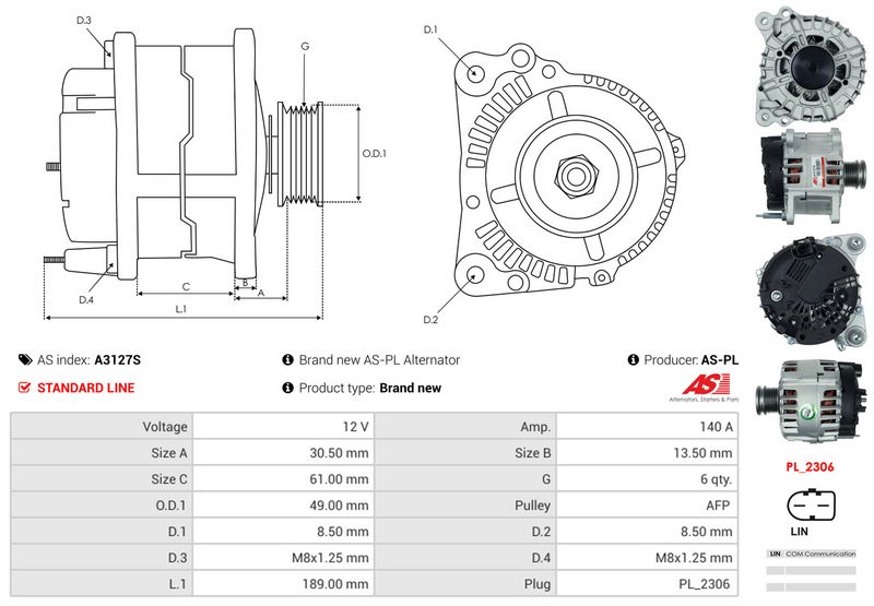 AS-PL A3127S Alternator