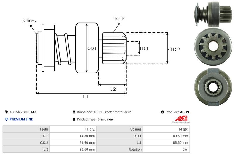AS-PL SD9147 Freewheel Gear, starter
