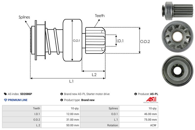 AS-PL SD2086P Freewheel Gear, starter
