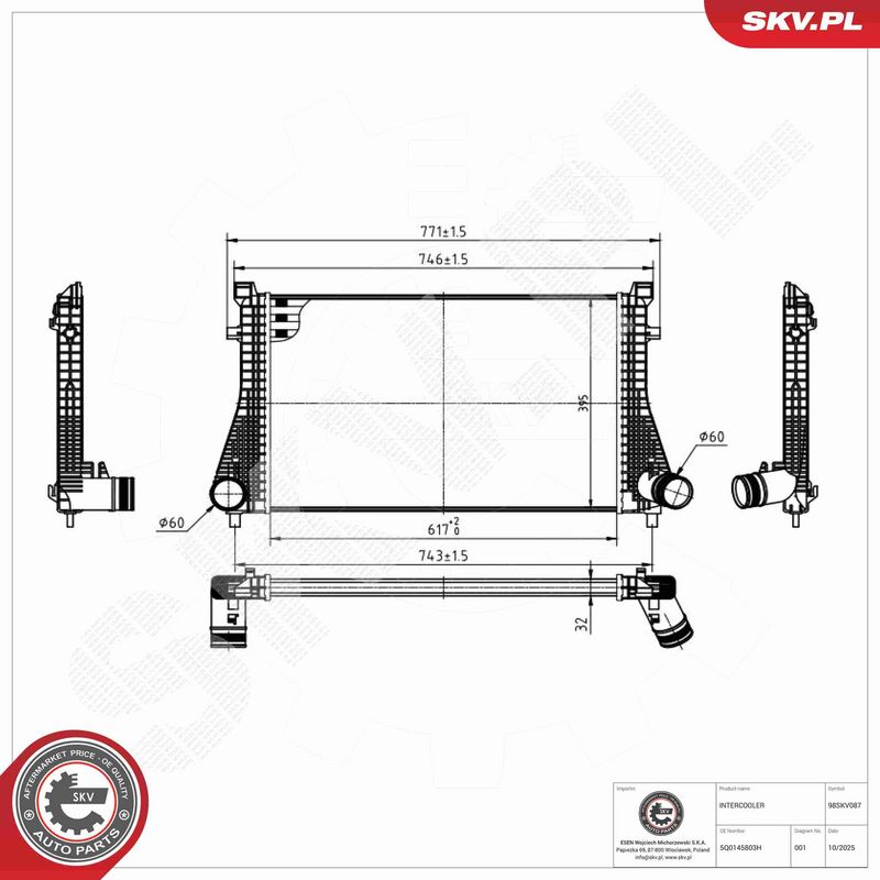 Kompressoriõhu radiaator, ESEN SKV 98SKV087