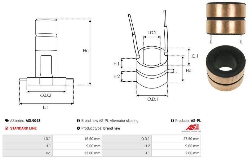 AS-PL ASL9048 Slip Ring, alternator