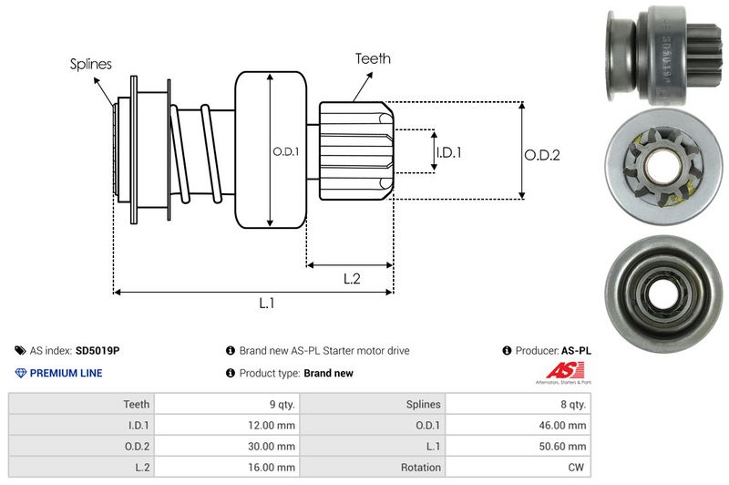 AS-PL SD5019P Freewheel Gear, starter