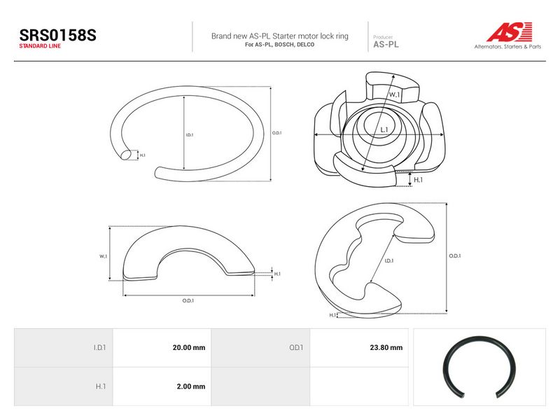 Remondikomplekt, Starter, AS-PL SRS0158S