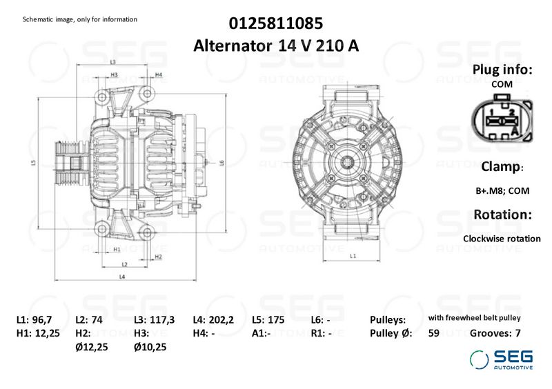SEG Automotive 0125811085 Alternator