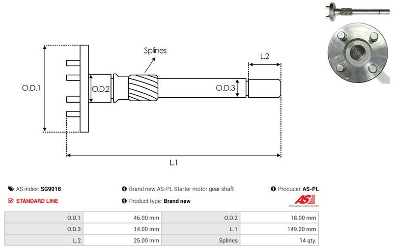Remondikomplekt, Starter, AS-PL SG9018